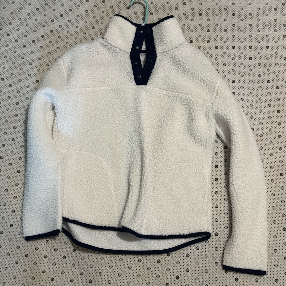 St. John's Bay Cream Sherpa Pullover with Navy Trim
